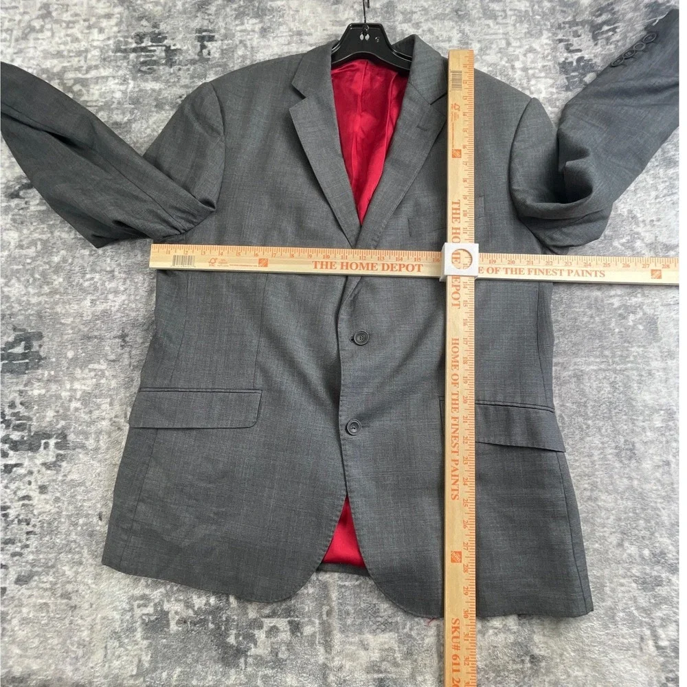 J. Hilburn Mens 46 Sport Coat Windowpane Gray Red Lining Classic Fit Wool Blazer